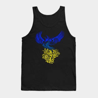 Blue Yellow Artistic Phoenix Illustration Tank Top